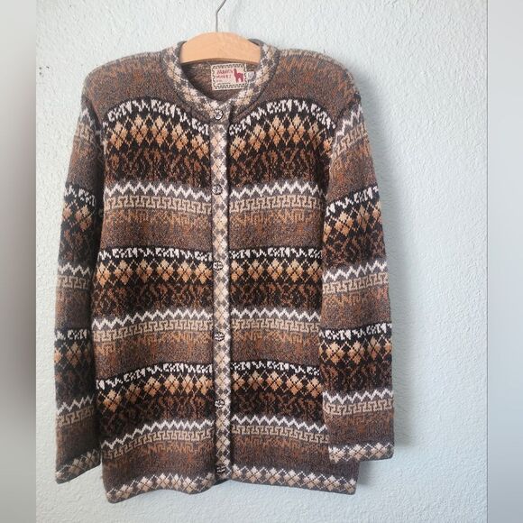 Alpaca Imports Patterned Cardigan Sweater Alpaca Wool - Picture 1 of 9